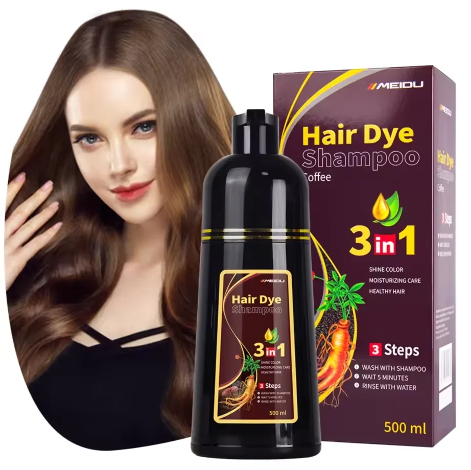 OEM herbal 500ml 3 in 1 paint ginger plant bubble covers gray hair meidu professional natural black dye hair color shampoo