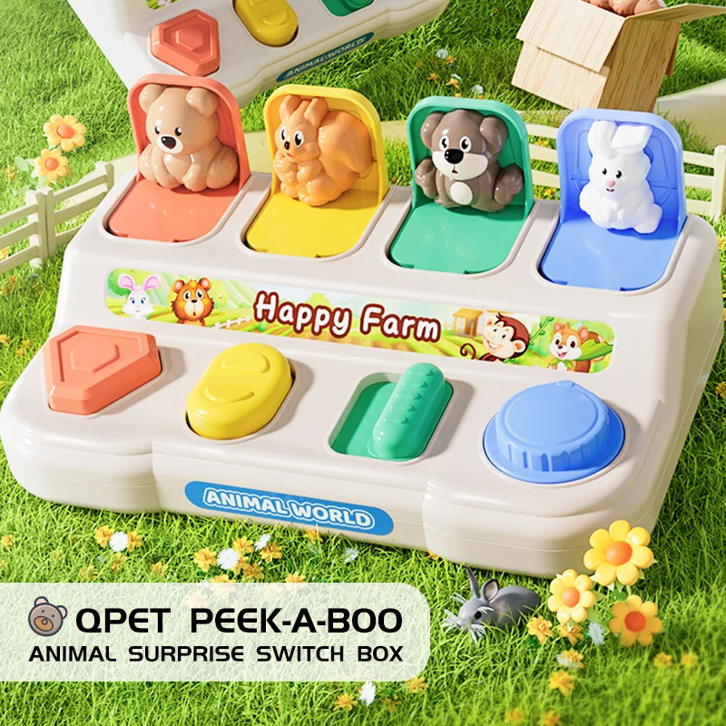 new design Pop Up Animals button game Toy for kids Children Animal Peek-a-boo Machine Game Montessori baby Toys