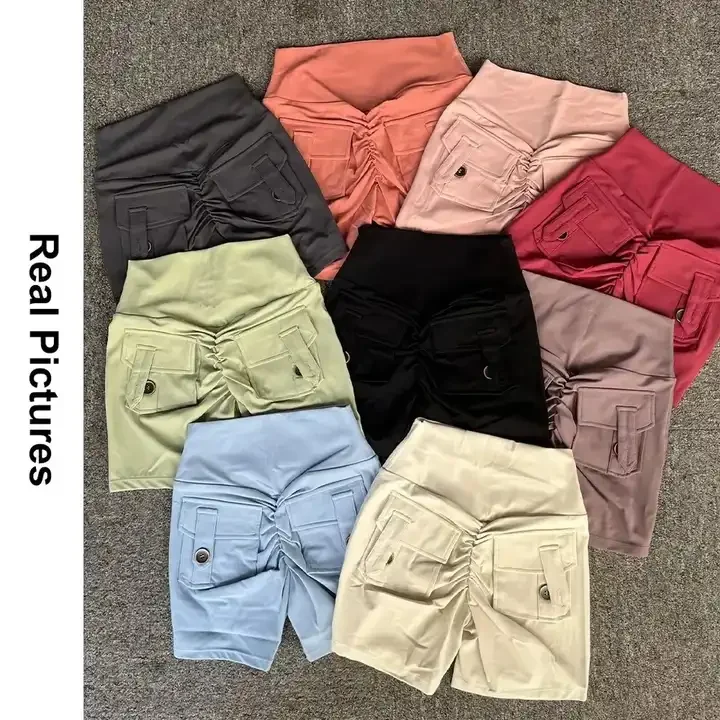 2024 Custom Workout Fitness Training High Waist Scrunch Butt Seamless Sports Yoga Biker Shorts With Pocket For Women