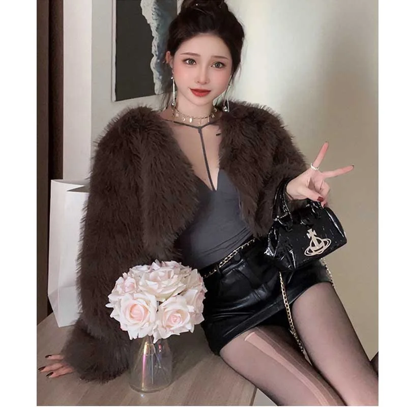 Hot selling winter style ladies jacket short fur coat womens