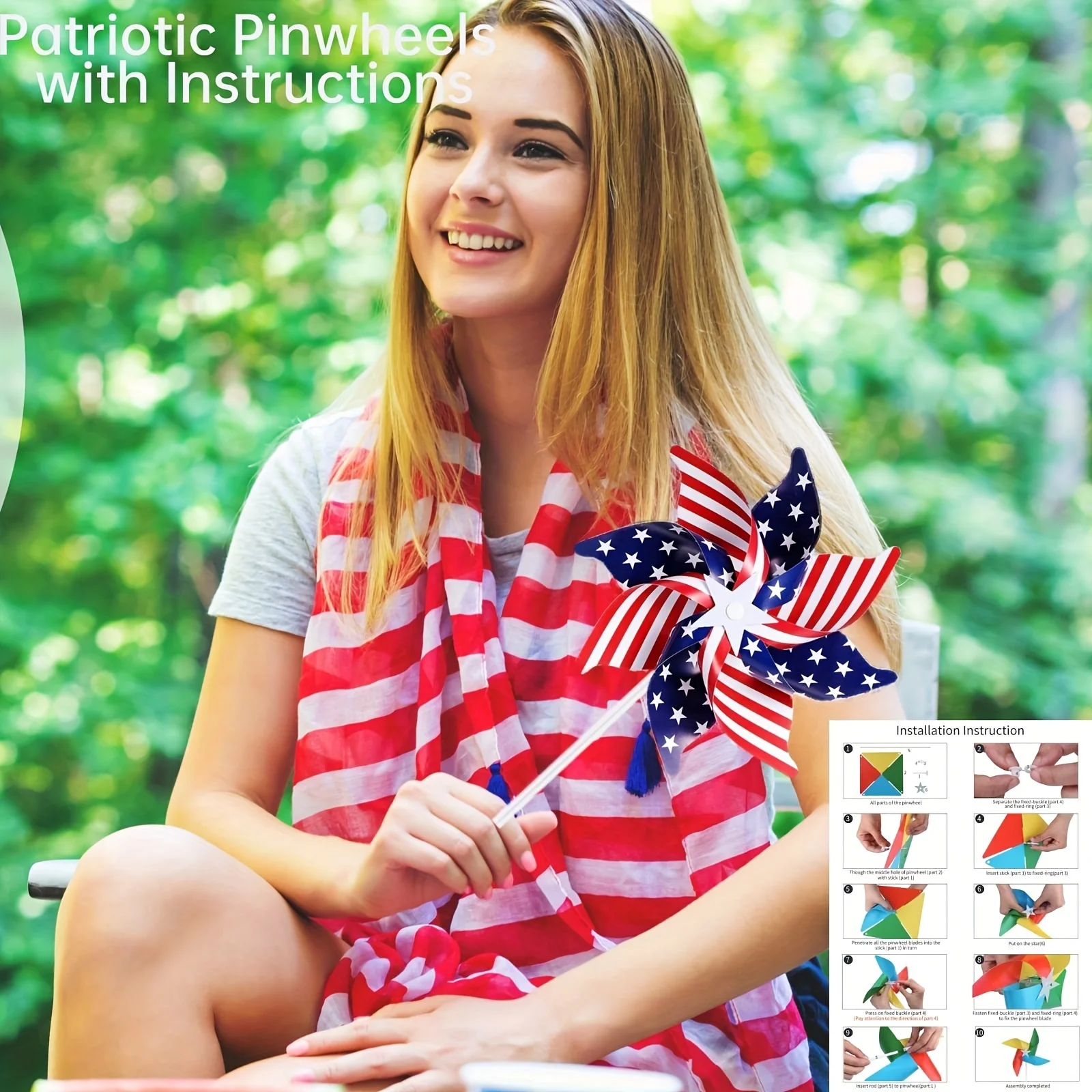 10pcs Stars And Stripes Pinwheels, 4th Of July Decor Patriotic Pinwheels Red, White And Blue, Independence Day Decor Party Favor