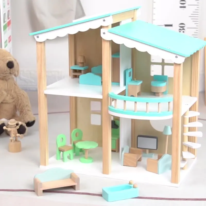 Wood toys gift Pretend Kids Doll Villa Doll Room Furniture wooden doll house for girls