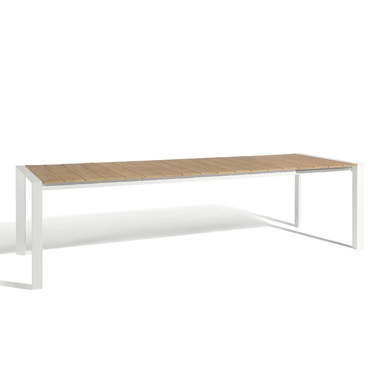 YASN Large Extendable Slatted Teak Top Dining Table Deluxe Outdoor Dining Table For Garden