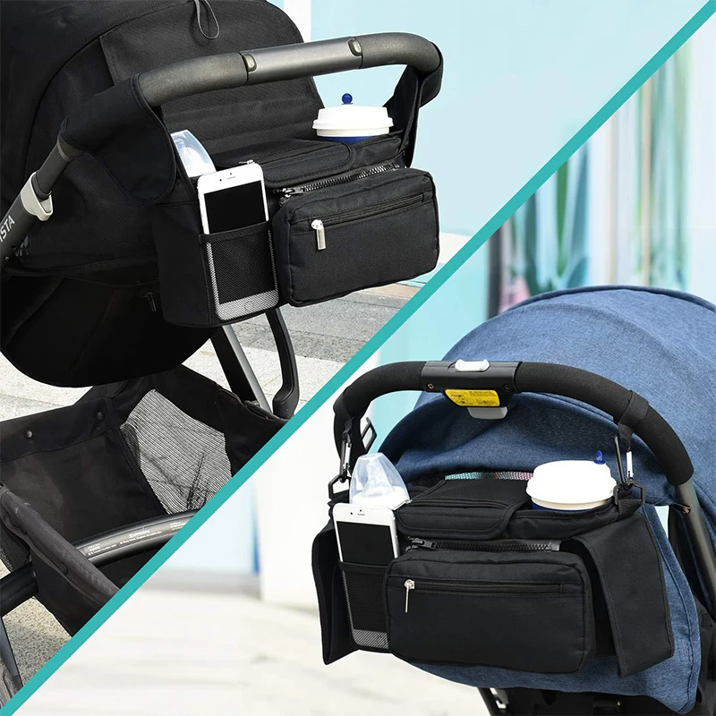 Wholesale Universal Baby Stroller Organizer Storage Bag With Insulated Cup Holders Detachable Phone Bag