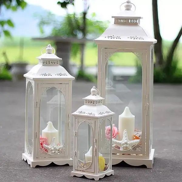 For Outdoor Activities White Lantern Window  Wind Lamp Lantern Outdoor Retro Iron Windproof decorative lantern