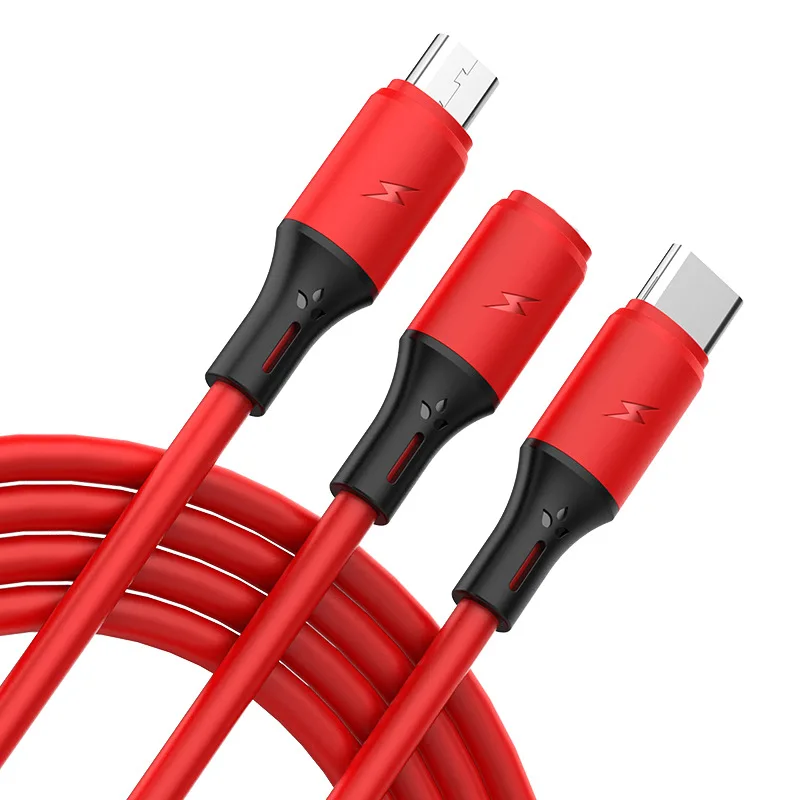 
3 In 1 Data Line Liquid Fast Charging 2.0 Micro Usb Silicone Cable 