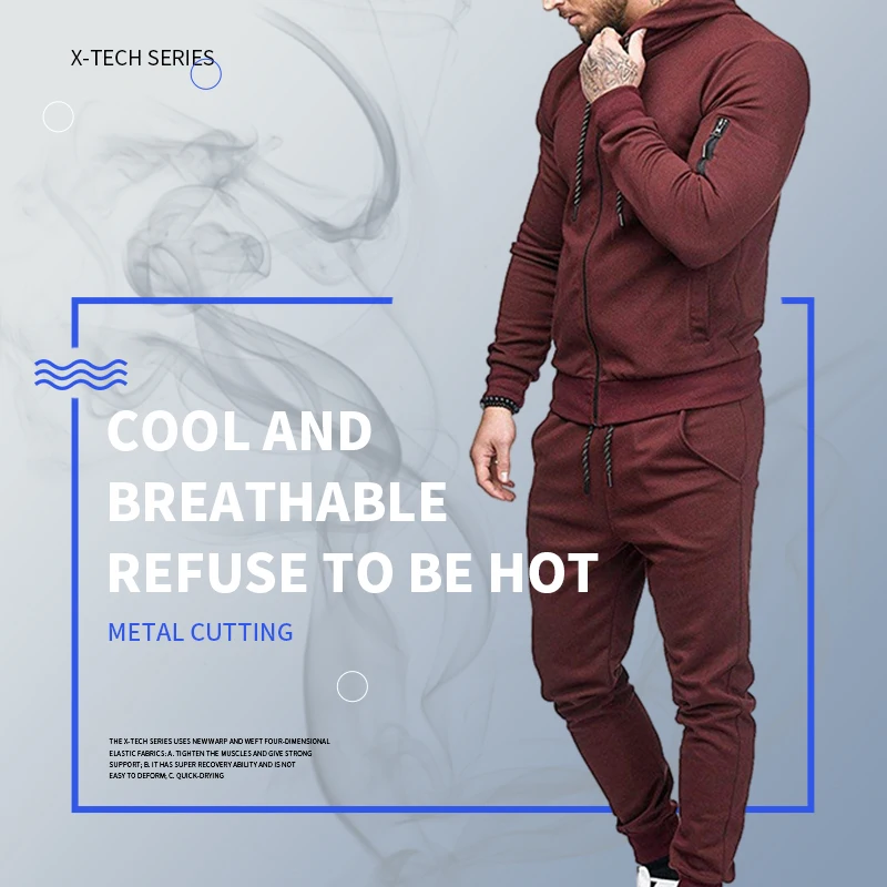 Lunar Blue 2022new Gym Sportswear mens fitness clothing sports wear men tracksuit set track suit for men winter logo sweat suits