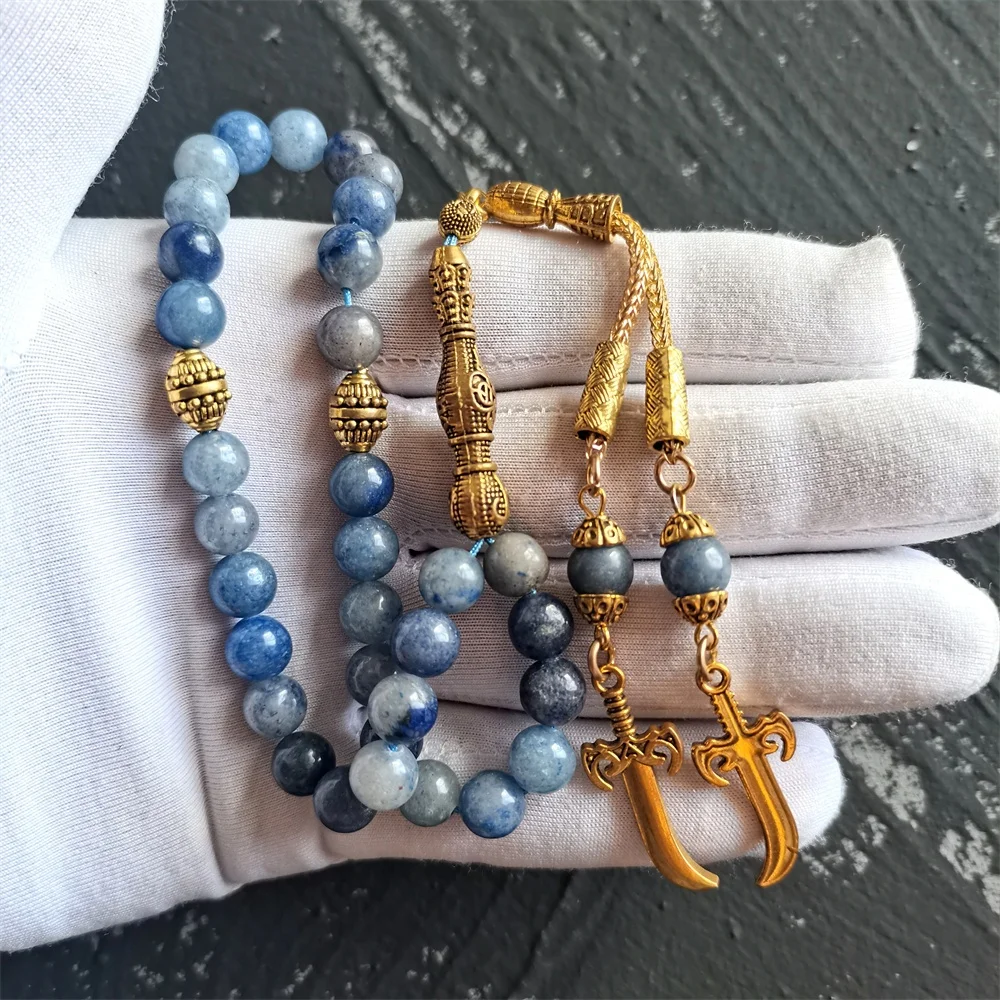 High quality natural blue aventurine stone islamic tasbih prayer beads