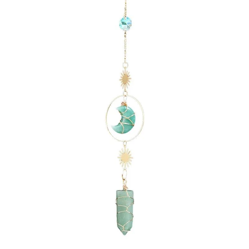 Wind Chimes Unique Moon Sun Raw Stones Wind Chimes for Indoor Outdoor Stone Decoration Figurine for Home and Garden