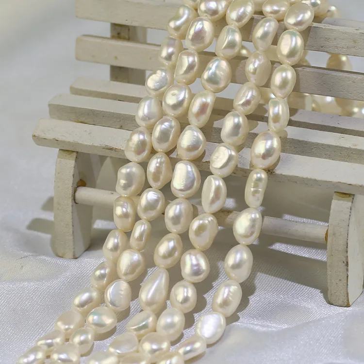 Freshwater pearl strand 3A grade 8-9mm flat baroque cultured pearl beads