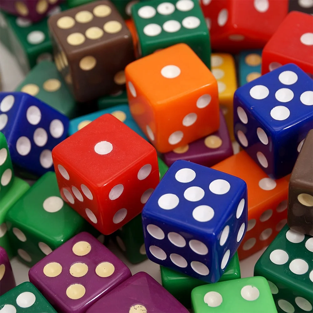Professional custom 16mm d 6 sided colorful dice straight corner white dot for other entertainment products