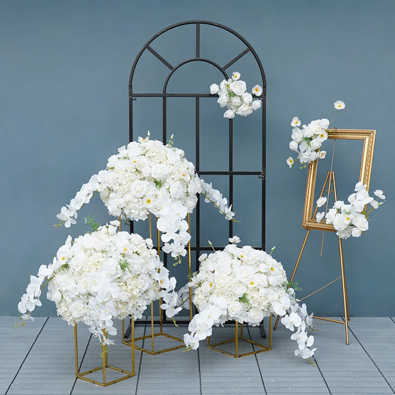 White Poppy Hydrangea Rose Orchid Wedding Table Centerpieces Ball Celebrations Event Welcome Sign Flower Arrangement Party Props
