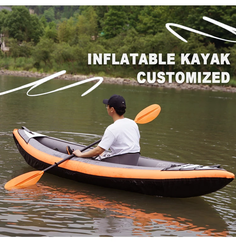 3M single seat 600D coated nylon oxford fabric customized design pvc inflatable kayak boat canoe for fishing and whitewater