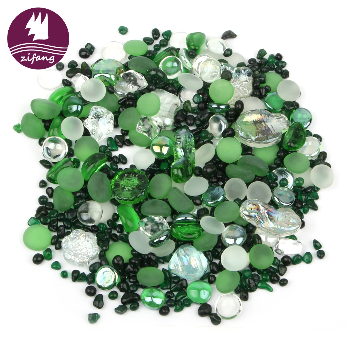 The Aquarium With Customizable Colors Is Decorated With Reflective Glass Pebbles With Different Shapes