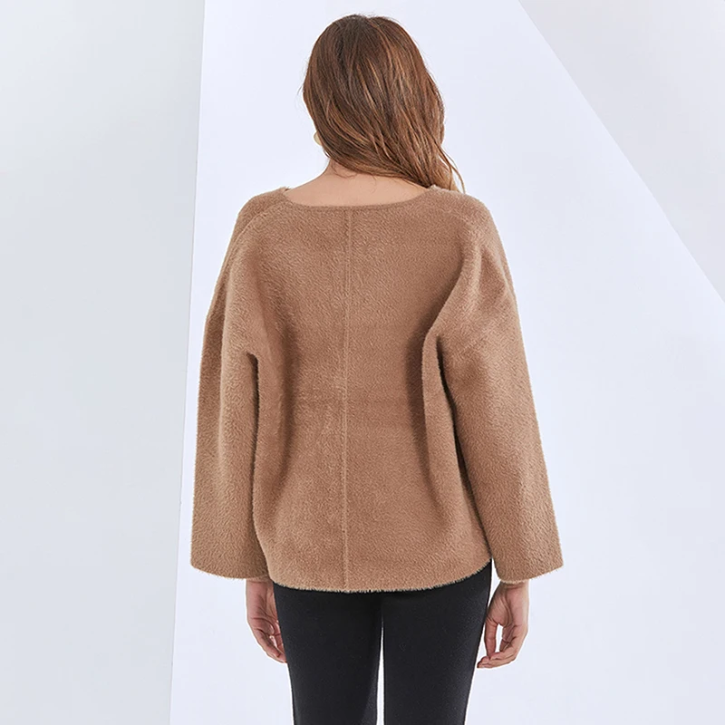 TWOTWINSTYLE Soild Minimalist Knitting Sweater Casual V-Neck Long Sleeve Clothes For Women