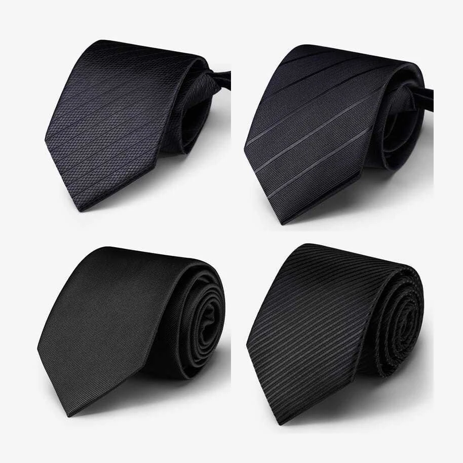 High Quality Jacquard Luxury Men Tie Black Poly Silk Neckties Custom  Personalized Zipper Ties for Men Set