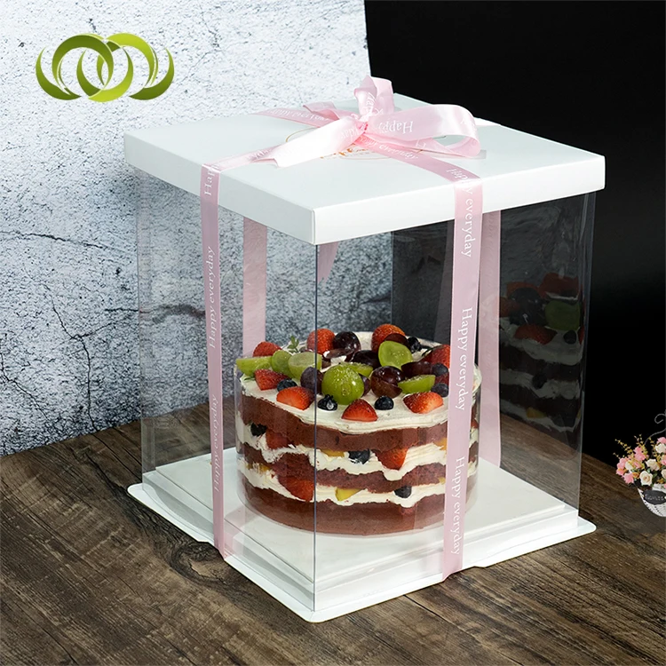 6 8 10 12 Inch Square Black High Wedding Transparent Acetate Plastic Tall Clear Cake Box Packaging With Lid Handle 10 x 10 x 6