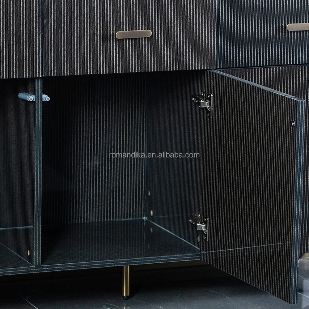 Modern Luxury Asian Style Solid Wood Dining Room Sideboard Buffet Cabinet Stainless Steel Kitchen Bedroom Storage Feature Hotels