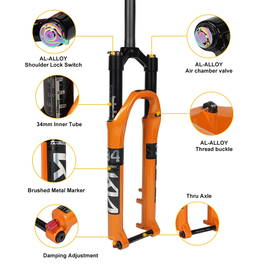 TOSEEK KN34 Magnesium Alloy Bike Fork Suspension Fork Thru Axle 29er Mountain Bicycle Air Front Fork
