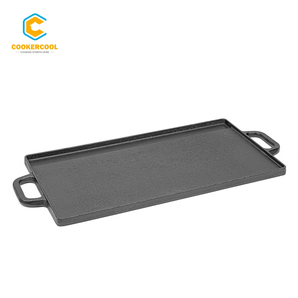 Cookercool Factory Stock Outdoor Cast Iron Pre seasoned Non stick Double Side Grill Griddle Pan