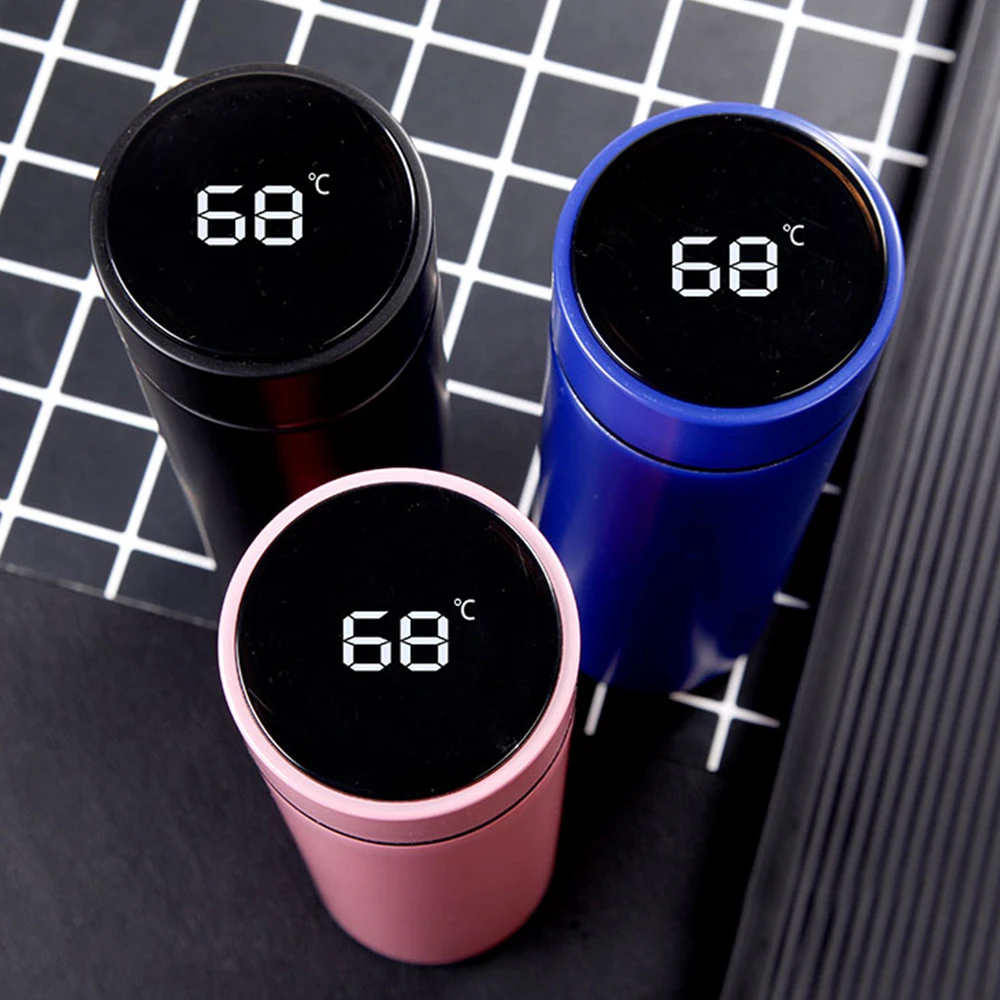 Double wall vacuum stainless steel led temperature display designer fashion smart water bottle with reminder to drink water