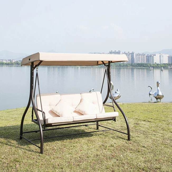 Adjustable Steel rocking swing Convertible luxurious garden hammock outdoor hanging chair 3 seat swing chair lounger chair
