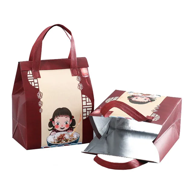 Custom Logo Color Printing None Woven Fabric Take Away Bags Wholesale Bags Reusable Warm Keeping Take Away Bags