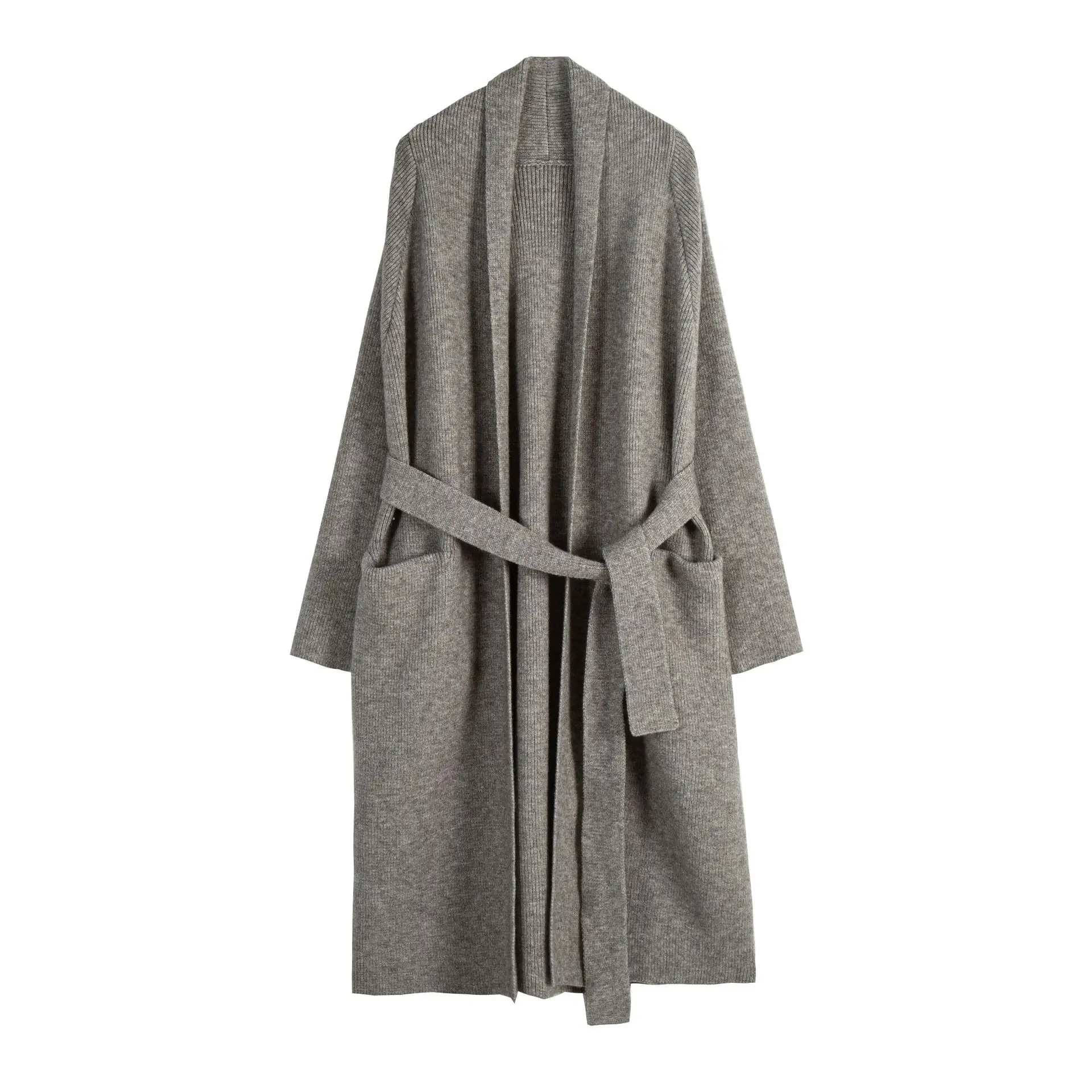 Custom Thickened Bathrobe Belt Loose Large Sweater Knit Cardigan Mid-length Coat Women
