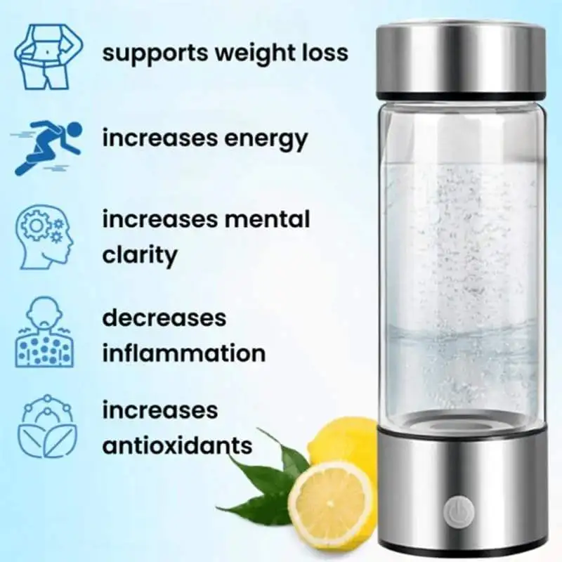 Rechargeable Hydrogen Water Generator Portable Hydrogen Water Ionizer Machine Hydrogen Water Bottle for Home Office Travel