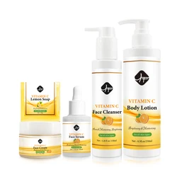 private label face skin care beauty cosmetics new vitamin c skincare set with face serum wash cream body lotion soap