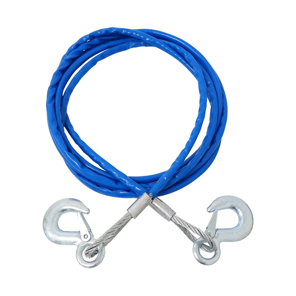 Wholesale factory 4M 2T Steel Wire Tow Cable Tow Strap Towing Rope With Hooks For Heavy Duty Car Emergency