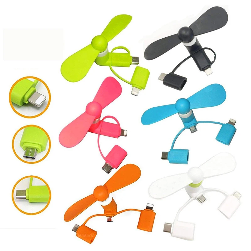 2023 Hot Selling Wholesale 3 In 1 Portable Pocket Fan Ultra-mini Micro USB Fan For iPhone for Android Type c Outdoors Travel