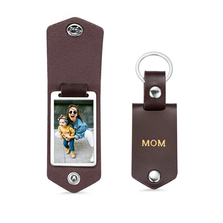 Personalized Present Custom Logo Leather Keychain With DIY Blank Photo