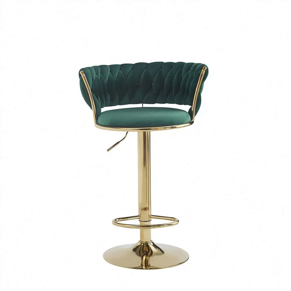 Bestselling Green Velvet Bar Stools Golden Base Kitchen Luxury High Bar Chairs For Karaoke Bar