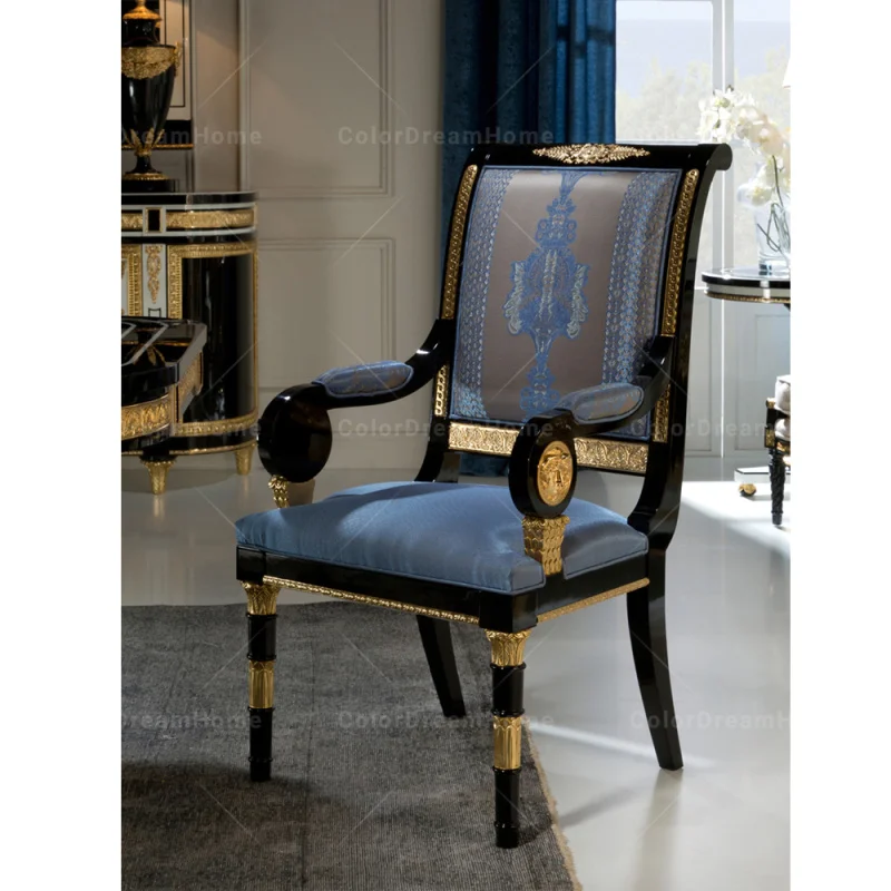 Роскошный Европейский итальянский классический синий стул из массива дерева