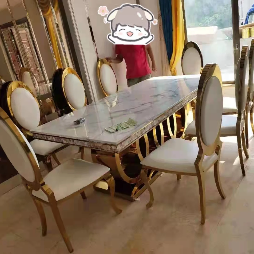 Metal furniture sets gold stainless steel dinning table marble dining table set modern dining table with 8 seaters