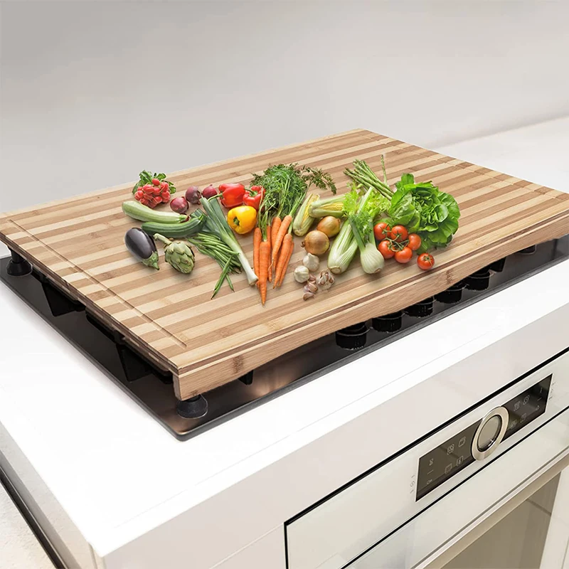 Bamboo stove cover and countertop cutting board, dual-purpose cutting board with adjustable legs, electric stove burner