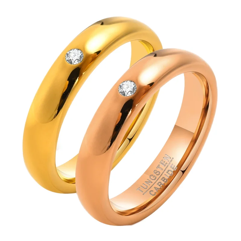 Обручальное кольцо из вольфрамовой стали шириной 4 мм с одним Цирконом Корейская версия розовое золото обручальное кольцо унисекс в стиле панк позолоченное