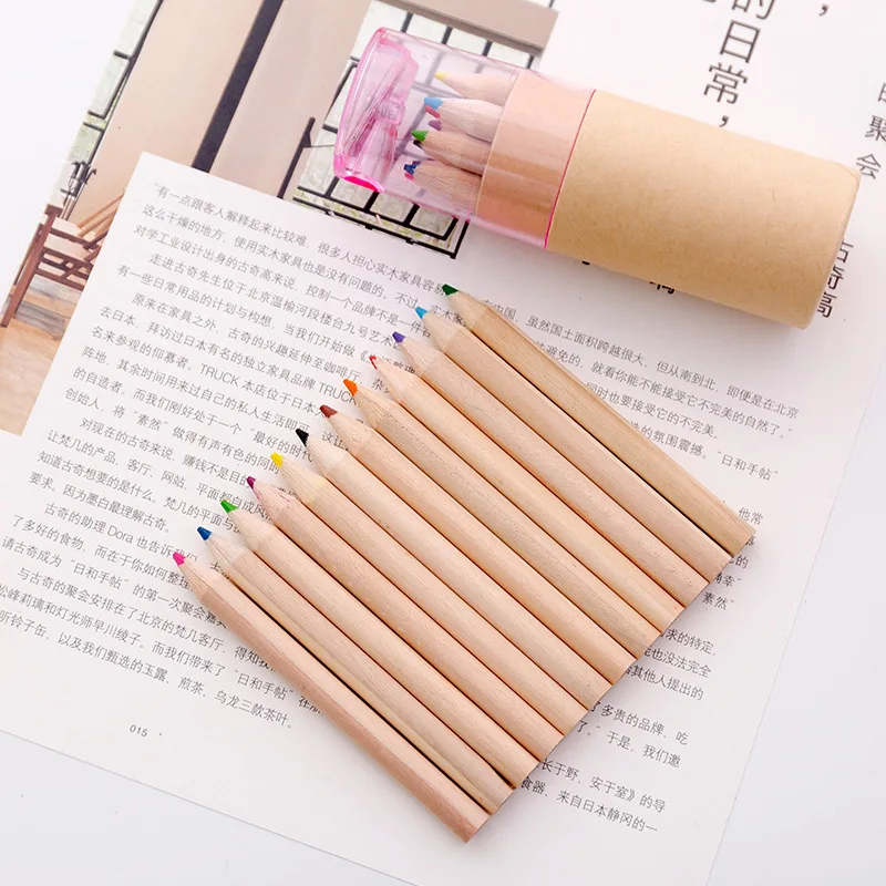 12pcs 3.5 inches colored pencil set with tube sharpener promotional mini color pencil set