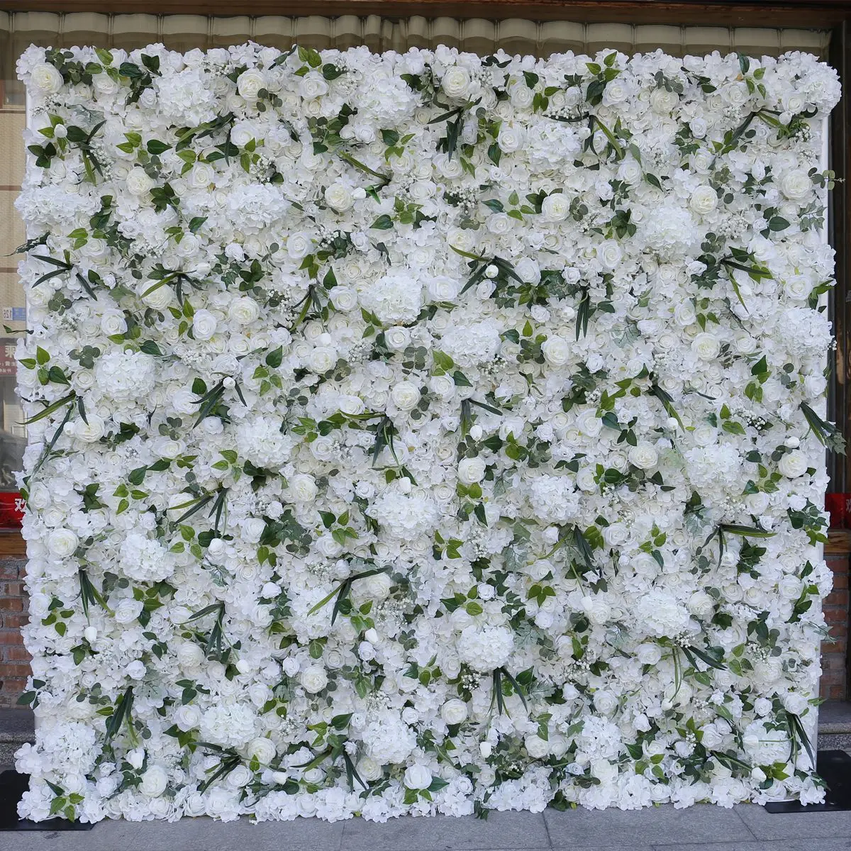 Custom Flowerwall 5D 3D White Roll Up Cloth Flower Wall Wedding Decor Artificial Silk Rose Flower Panel Backdrop Flower Wall
