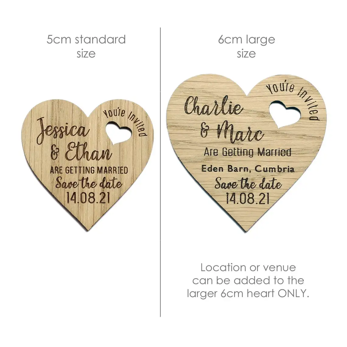Personalised Luxury Save The Date Wooden Heart Wedding Magnets With Cards