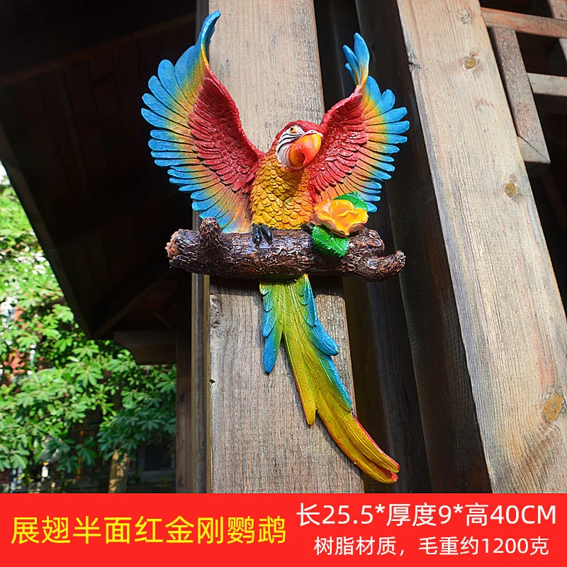 Wholesale Resin Colorful Parrot Statue Wall Hanging Sculpture resin bird