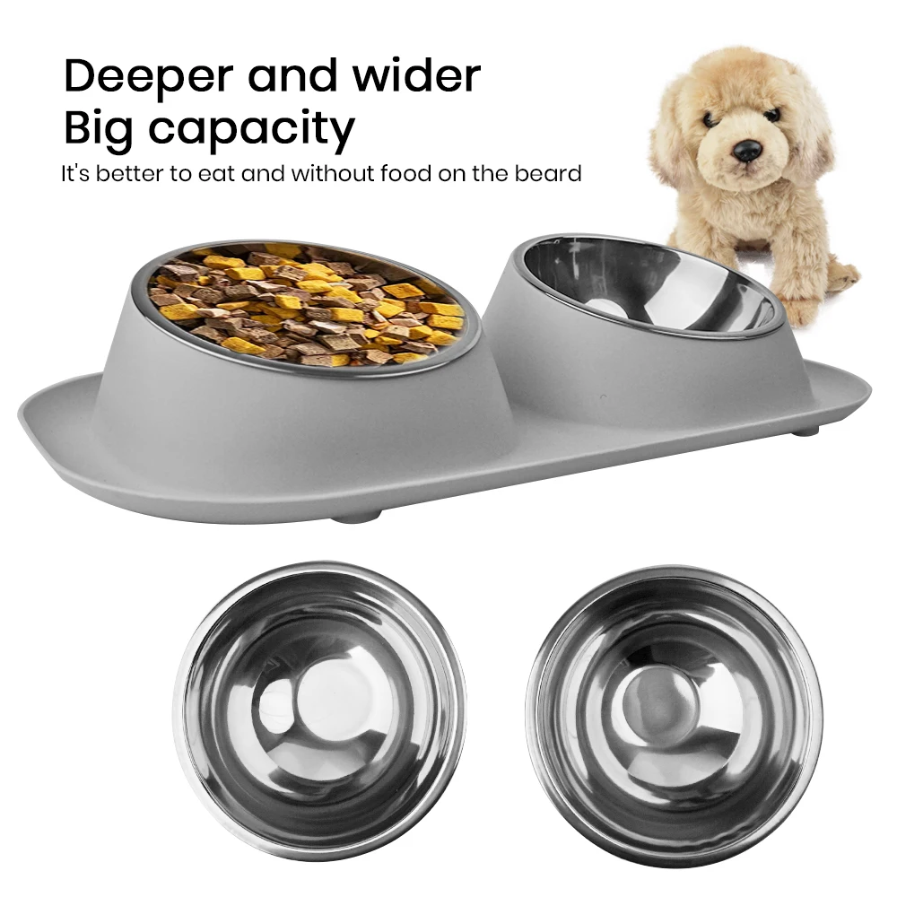 Dog Bowls Double Dog Water and Food Stainless Steel Bowls with Non-Slip Station, Pet Feeder Bowls for Puppy Medium Dogs Cats