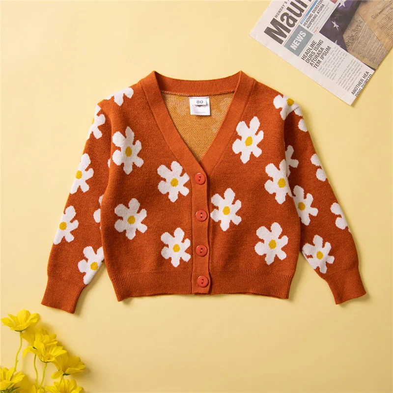 Wholesale autumn floral print coats for girls long sleeve fashion cardigan children sweaters