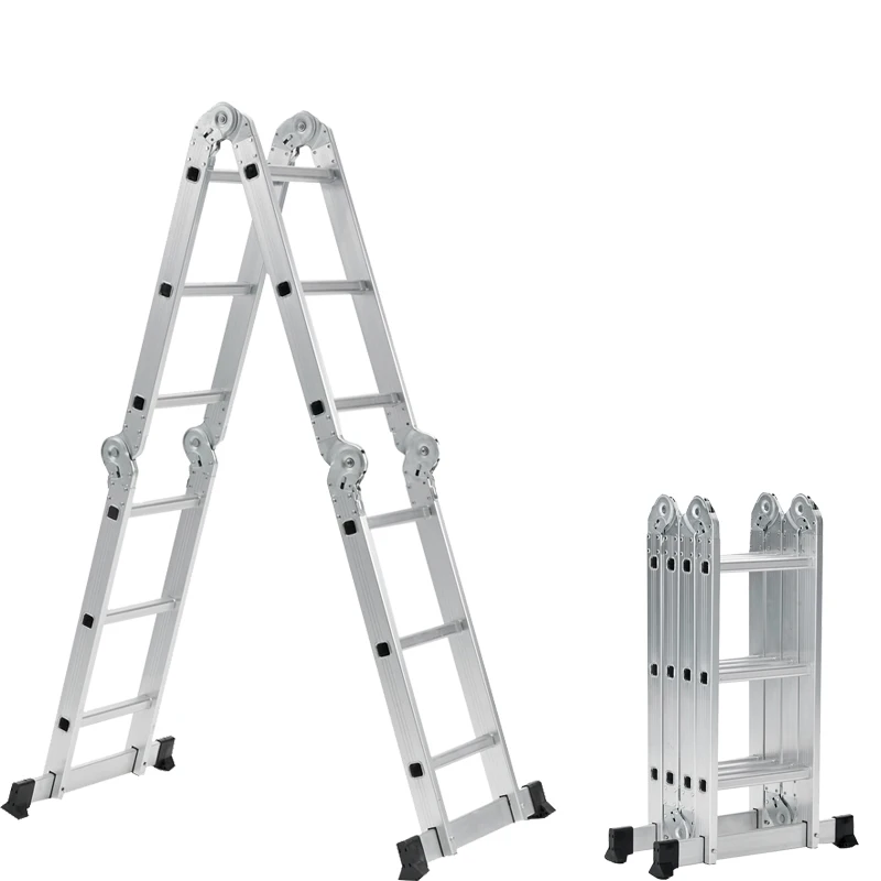 Многофункциональная алюминиевая компактная складная лестница 4x3, телескопические складные петли с защитой от пропуска для склада, уличные петли, лестница