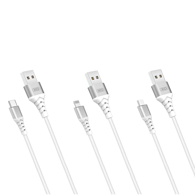 XO NB129 Wholesale High Quality Fast Charging Cable Black  white 1M  USB Cable For Mobile Phone Aluminum Silicone Date Cable