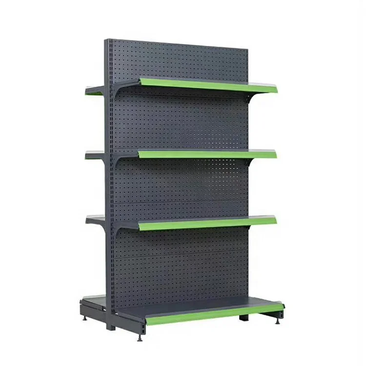double sided supermarket cosmetics gondola shelving with led lights