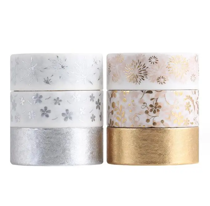 6 rolls gold foil washi tape for journal decoration