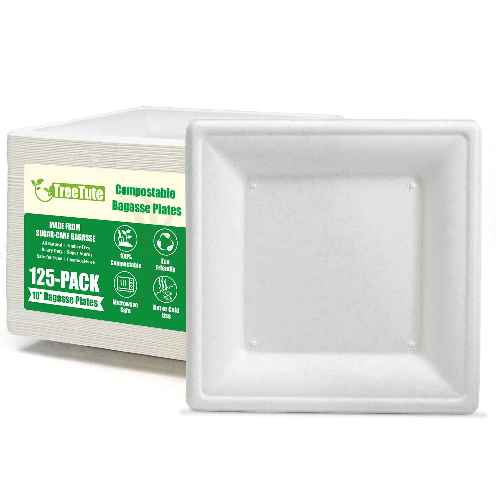 10-дюймовые квадратные белые бумажные тарелки оптовая продажа одноразовых сырых компостируемых сверхмощных бумажных тарелок сахарного тростника