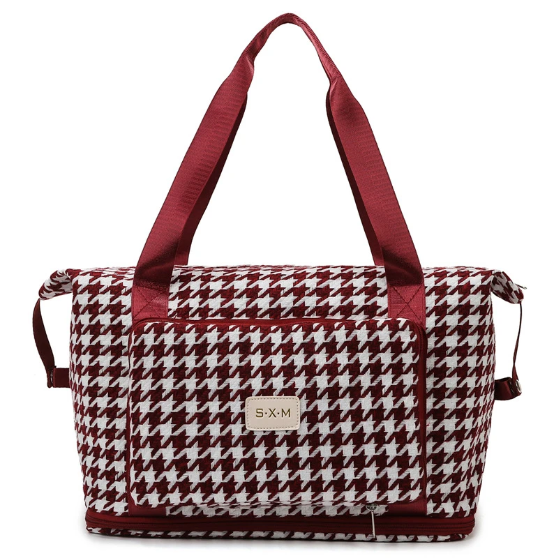 2020 New Design Plaid Fabric Fashion Trolley Bag Foldable Travel Bag